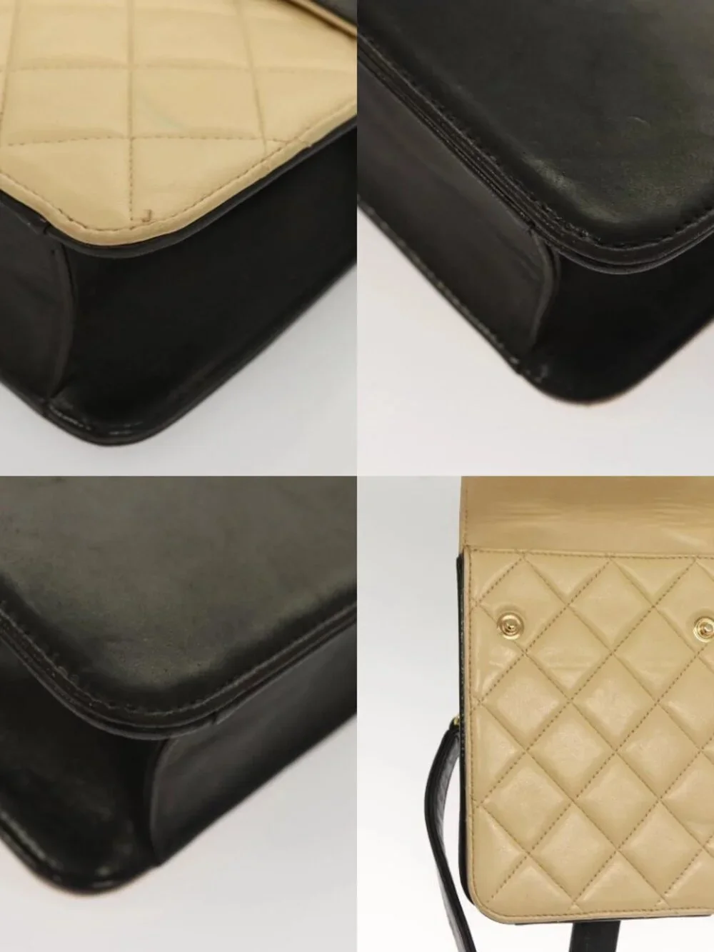 CHANEL Hand Bag Lamb Skin Beige CC Auth 117841